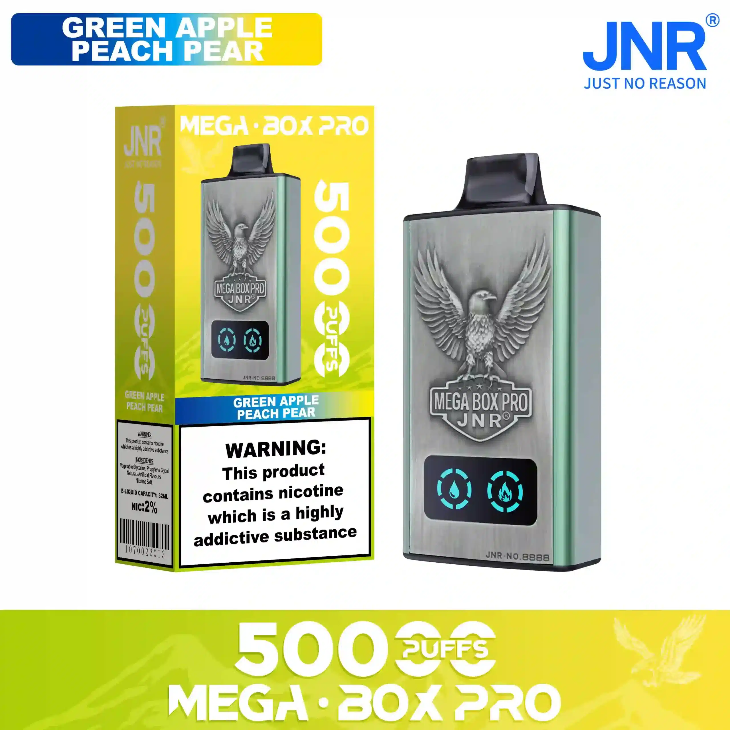 Green Apple Peach Pear - JNR Puff Mega Box Pro 50K | 50000 Puffs Disposable Vape