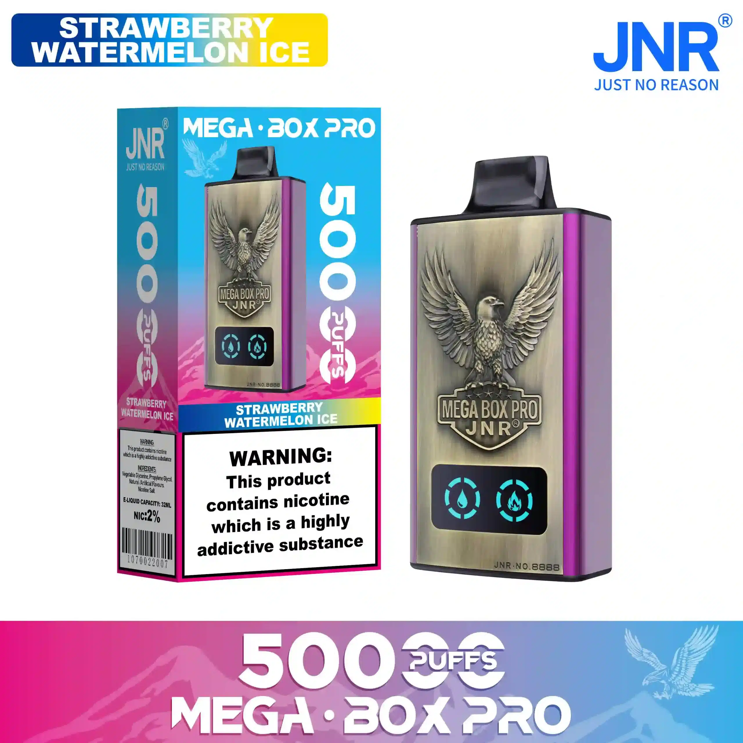 Strawberry Watermelon Ice - JNR Puff Mega Box Pro 50K | 50000 Puffs Disposable Vape